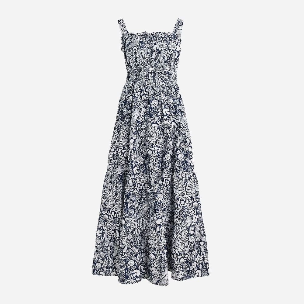 J. Crew Sevilla Tiered Dress in Blue Mermaid Floral
